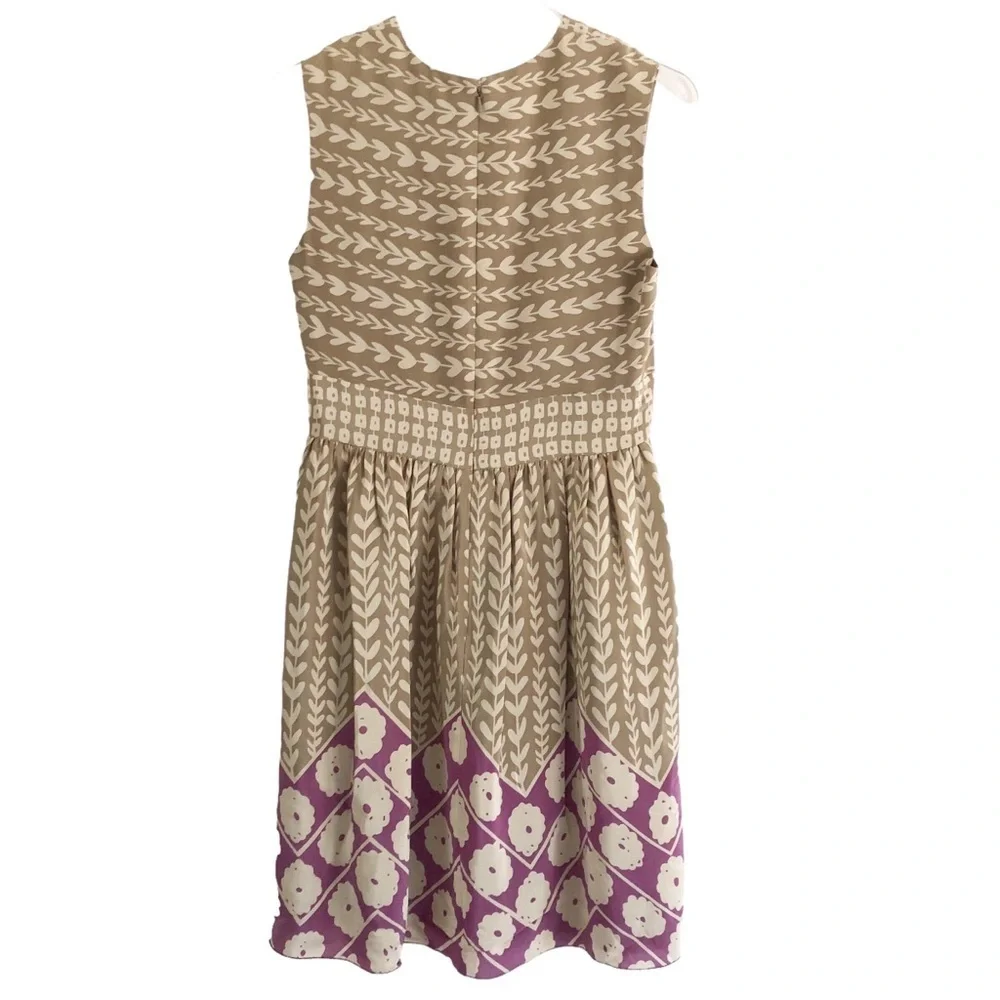 Sleeveless V-Neck Beige and Purple Patterned Women's Dress - Picture 5 of 12